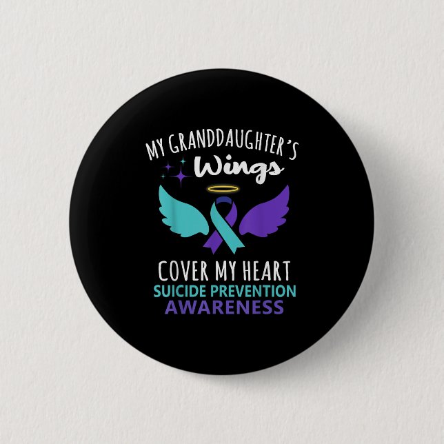 My Granddaughters Wings Cover Heart Suicide Awaren Button (Vorderseite)