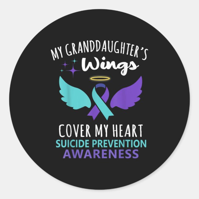 My Granddaughters Wings Cover Heart Suicide Awaren Runder Aufkleber (Vorderseite)
