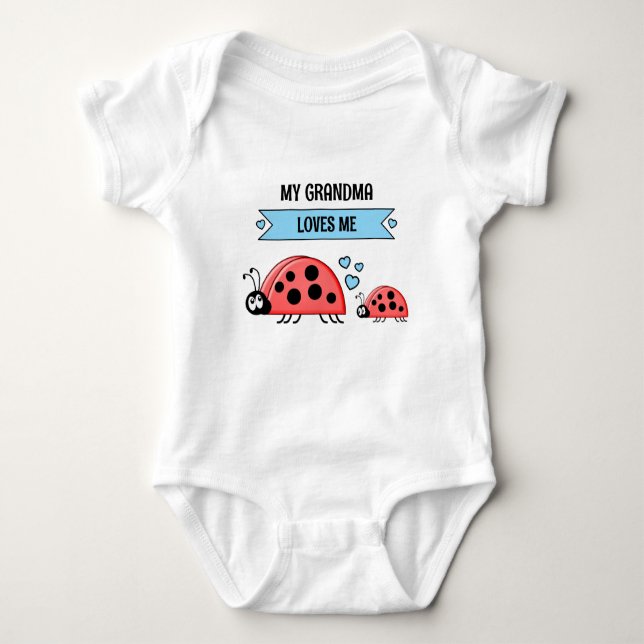 My Grandma loves me ladybugs blue Baby Strampler (Vorderseite)