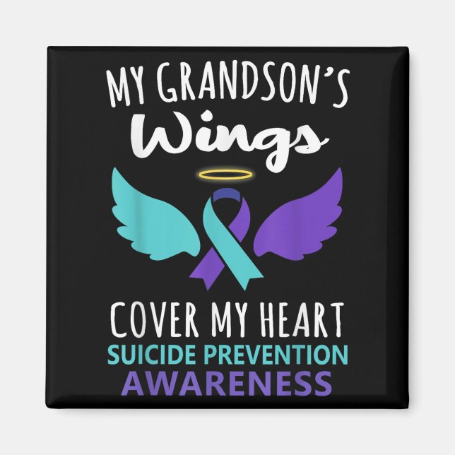 My Grandson's Wings Cover Heart Suicide Awareness  Magnet (Vorne)