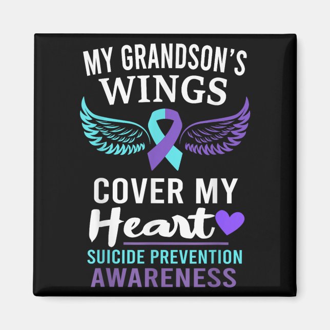 My Grandson's Wings Cover Heart Suicide Awareness  Magnet (Vorne)