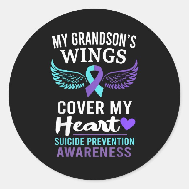 My Grandson's Wings Cover Heart Suicide Awareness  Runder Aufkleber (Vorderseite)