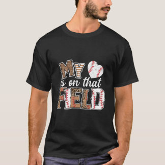 My He Is On T Field T Ball Leopard T Ball Mom T-Shirt