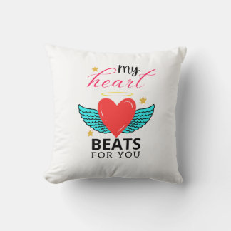 My Heart Beats For You Romantic Heart Quote T-Shir Kissen