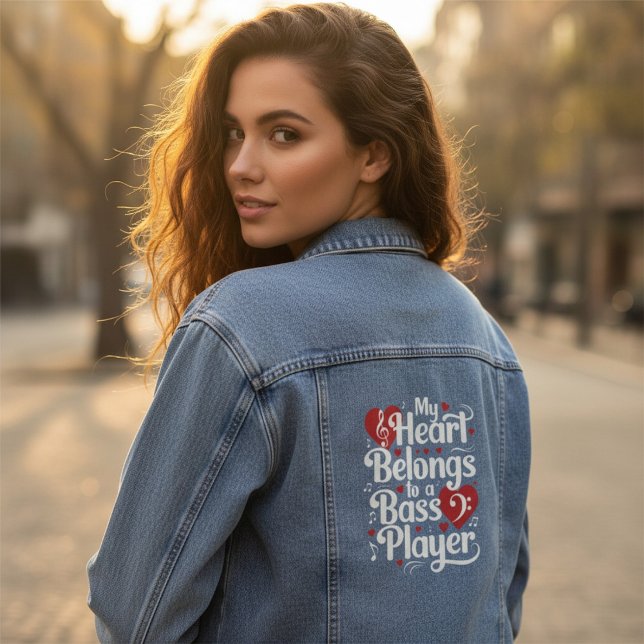 My Heart Belongs to a Bass Player Funny Musician Jeansjacke (Von Creator hochgeladen)