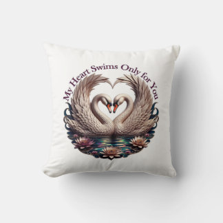 My Heart Swims Only for You Swan Heart T-Shirt Kissen