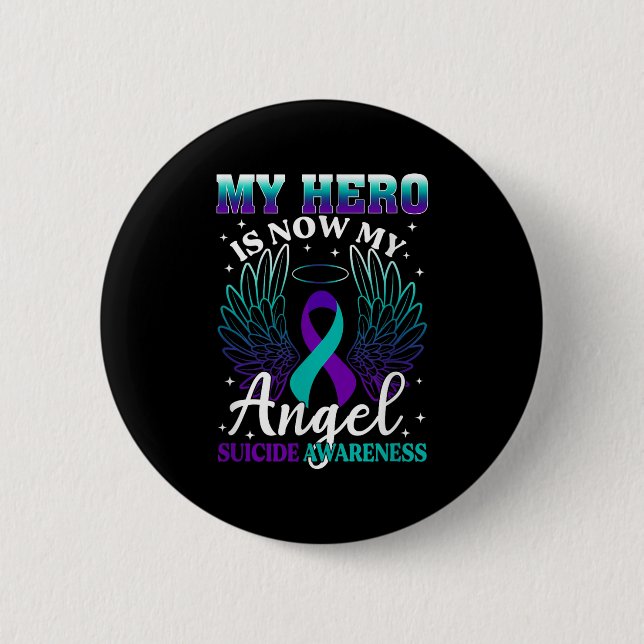 My Hero Is Now My Angel Suicide Purple Turquoise S Button (Vorderseite)