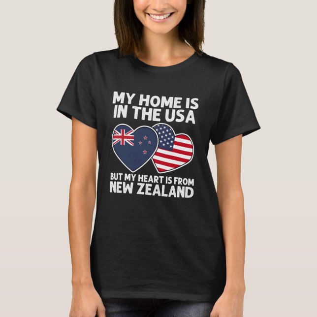 My Home USA My Heart New Zealand Kiwi American Pri T-Shirt (Vorderseite)