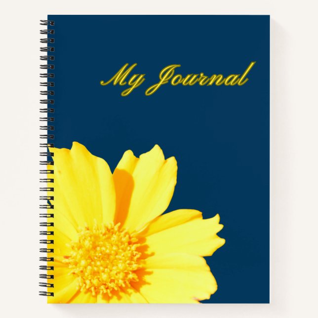 My Journal Big gelbe Blume.Dunkelblauer Hintergrun Notizbuch (Vorderseite)