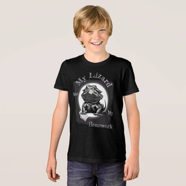 "My Lizard Ate My Homework" Funny Black Tri-Blend Shirt (Vorderseite voll)