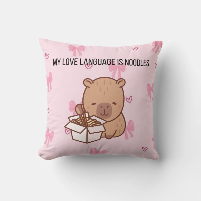My Love Language Is Noodles | Kawaii Capybara Deco Kissen (Vorderseite)