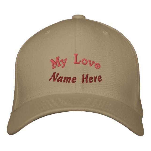 My Love Name Here Text-Hat Khaki Bestickte Baseballkappe (Vorderseite)