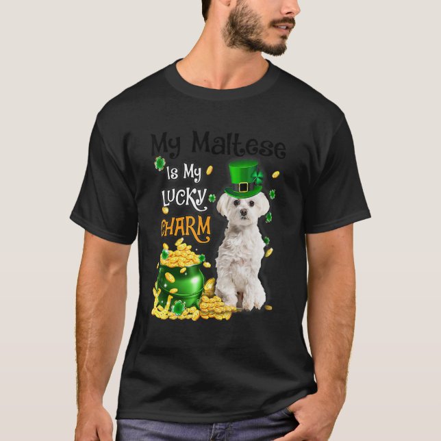 My Maltese Is My Lucky Charm Cute Dog Patricks Day T-Shirt (Vorderseite)