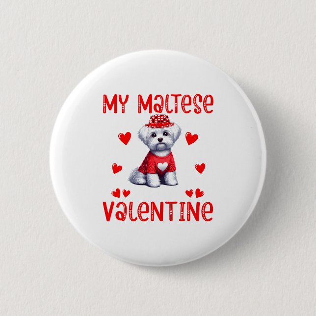 My Maltese Is My Valentine Hearts Costume Single O Button (Vorderseite)