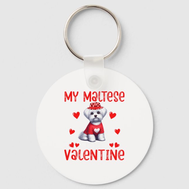 My Maltese Is My Valentine Hearts Costume Single O Schlüsselanhänger (Vorderseite)