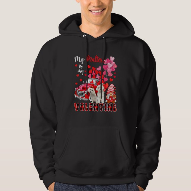 My Maltese Is My Valentine Two Dogs With Gnome Pic Hoodie (Vorderseite)