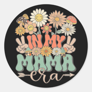 My Mama Era Floral Hippie Groovy Retro Daisy Mothe Runder Aufkleber