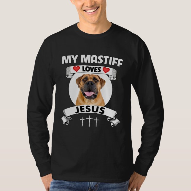 My Mastiff Loves Jesus Christian Bullmastiff Dog M T-Shirt (Vorderseite)