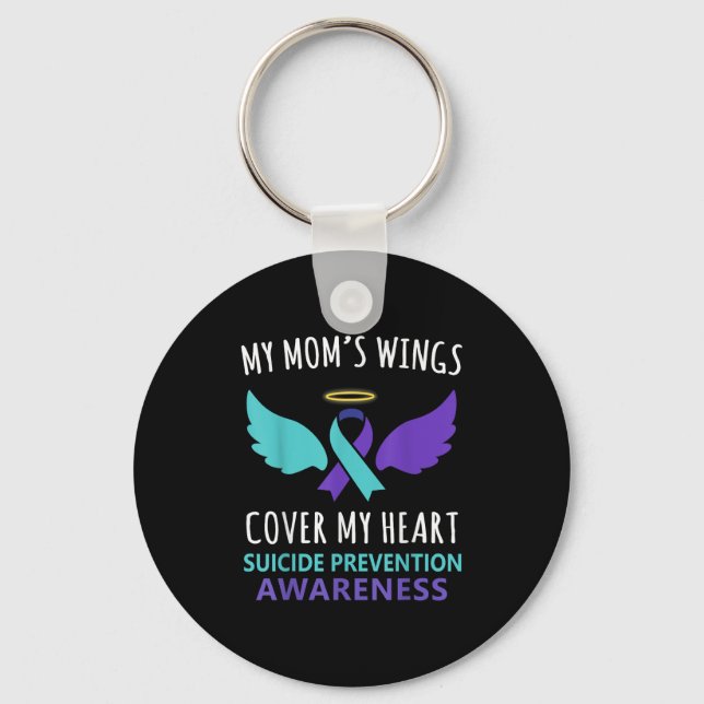 My Mom's Wings Cover Heart Suicide Awareness Ribbo Schlüsselanhänger (Vorderseite)