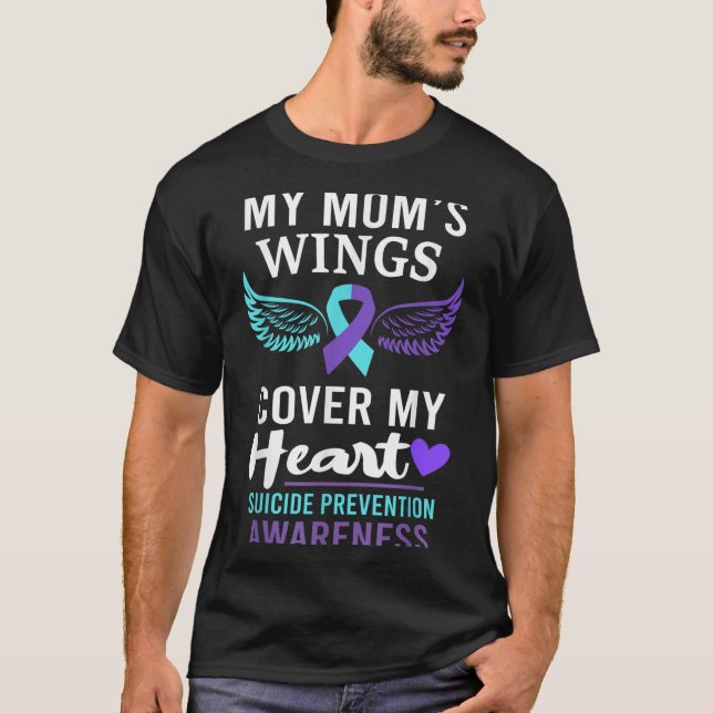 My Mom's Wings Cover Heart Suicide Awareness Ribbo T-Shirt (Vorderseite)