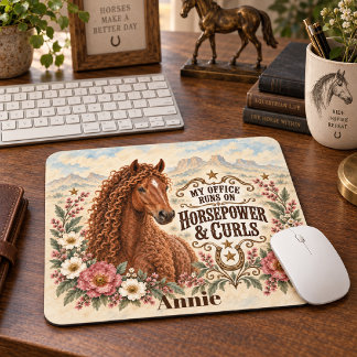 My Office Runs on Horsepower & Curls Bashkir Curly Mousepad
