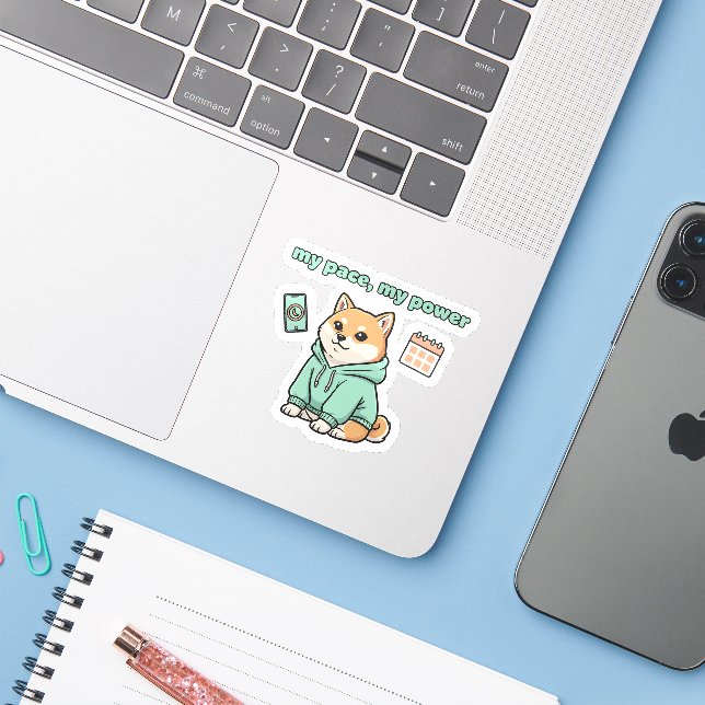 My Pace My Power Sticker – Motivational Shiba Dog  (Laptop mit iPhone)