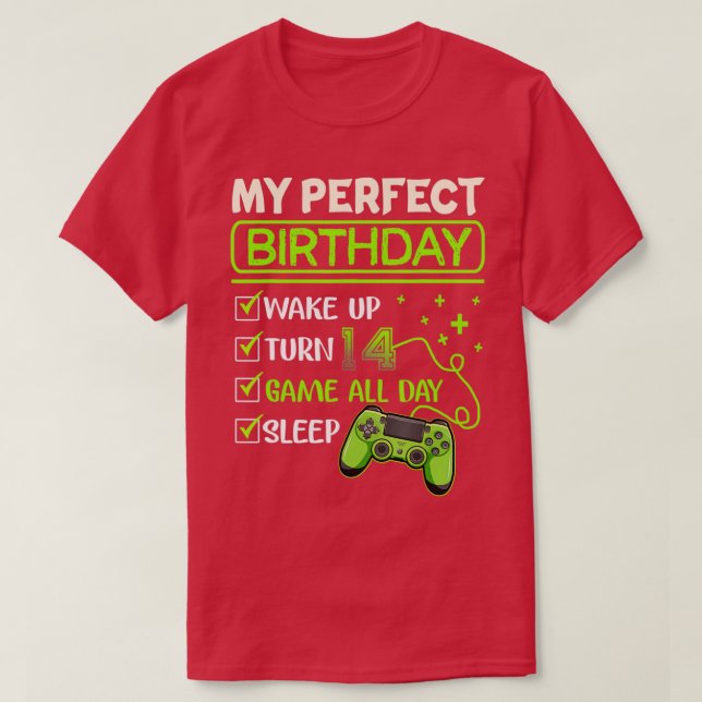 My Perfect Day Video Games Gaming Gifts 14th Birth T-Shirt (Design vorne)