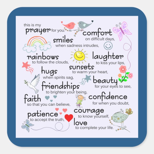 My Prayer For You Classic Blue | Quadratischer Aufkleber (Vorderseite)