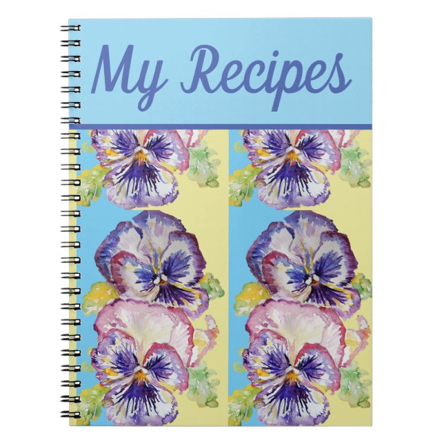 My Recipe Book Pansy Purple Flower Watercolour Art Notizblock (Vorderseite)