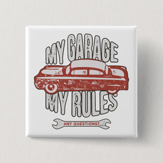 My Rules Classic Red Car Retro Mechanic Button (Vorderseite)