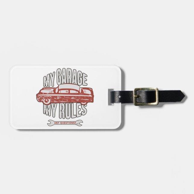 My Rules Classic Red Car Retro Mechanic Gepäckanhänger (Vorderseite horizontal)