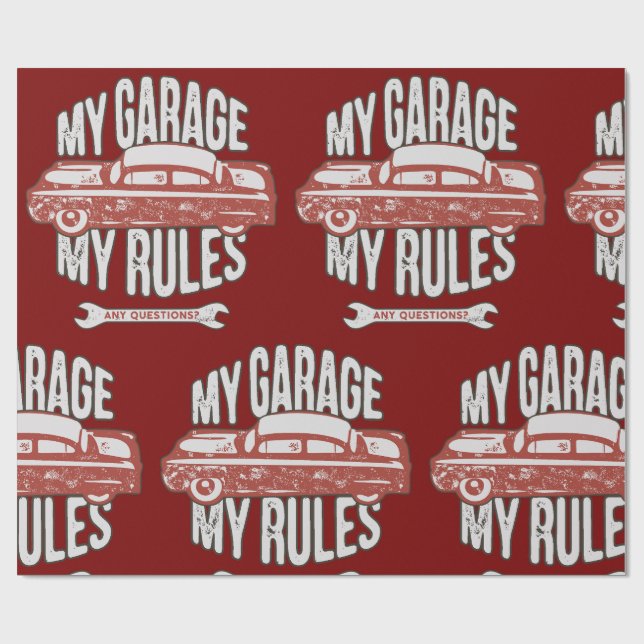 My Rules Classic Red Car Retro Mechanic Geschenkpapier (Flach)