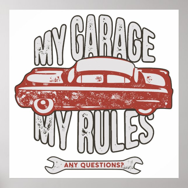 My Rules Classic Red Car Retro Mechanic Poster (Vorne)
