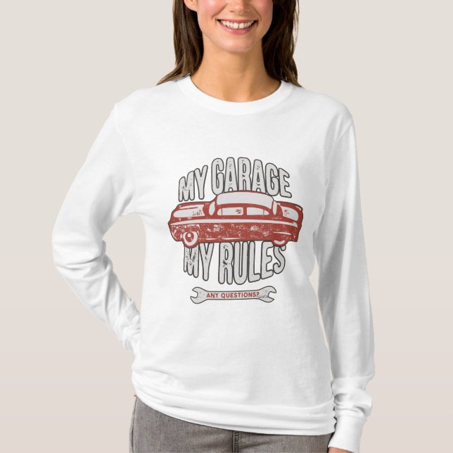 My Rules Classic Red Car Retro Mechanic T-Shirt (Vorderseite)