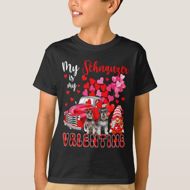 My Schnauzer Is My Valentine Two Dogs With Gnome P T-Shirt (Vorderseite)