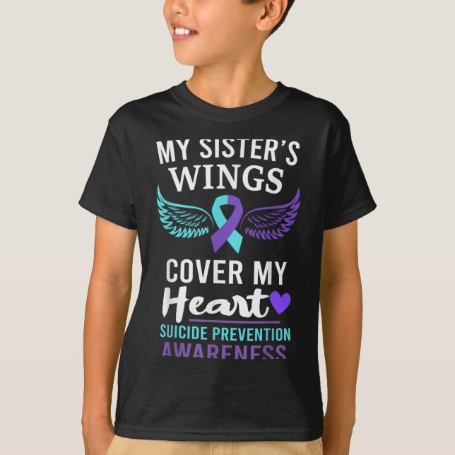 My Sister's Wings Cover Heart Suicide Awareness Ri T-Shirt (Vorderseite)