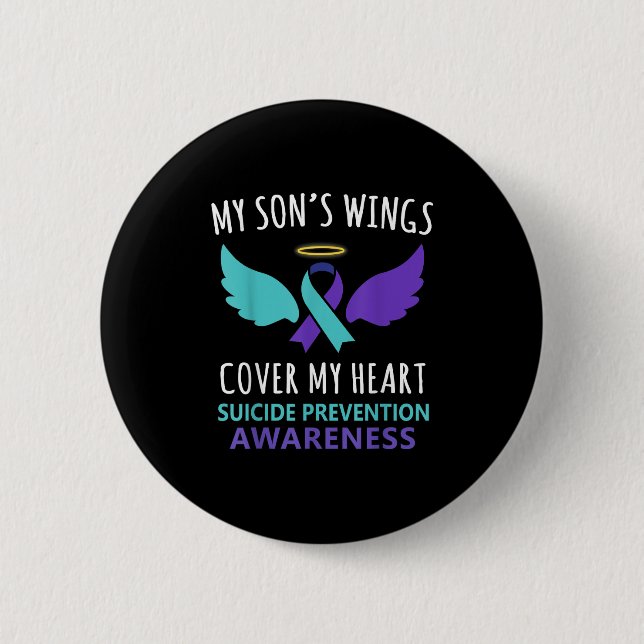 My Son's Wings Cover Heart Suicide Awareness Ribbo Button (Vorderseite)