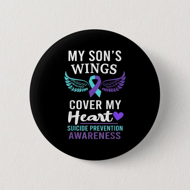 My Son's Wings Cover Heart Suicide Awareness Ribbo Button (Vorderseite)