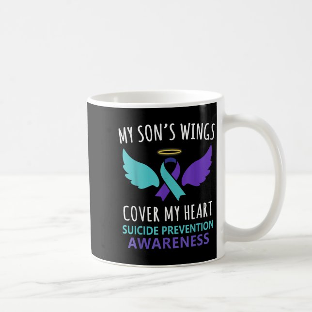My Son's Wings Cover Heart Suicide Awareness Ribbo Kaffeetasse (Rechts)