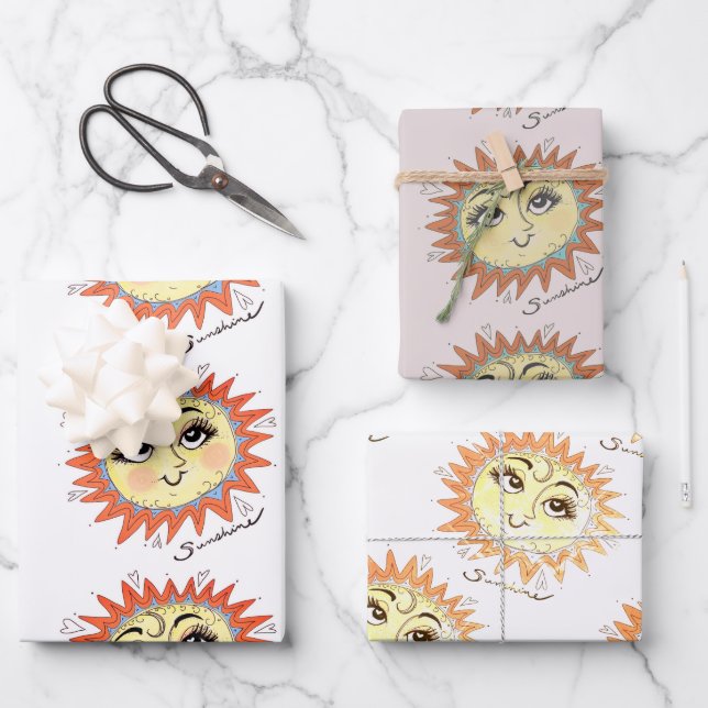 My Sunshine Sun Illustration Geschenkpackung 3 Pac Geschenkpapier Set (Vorderseite)