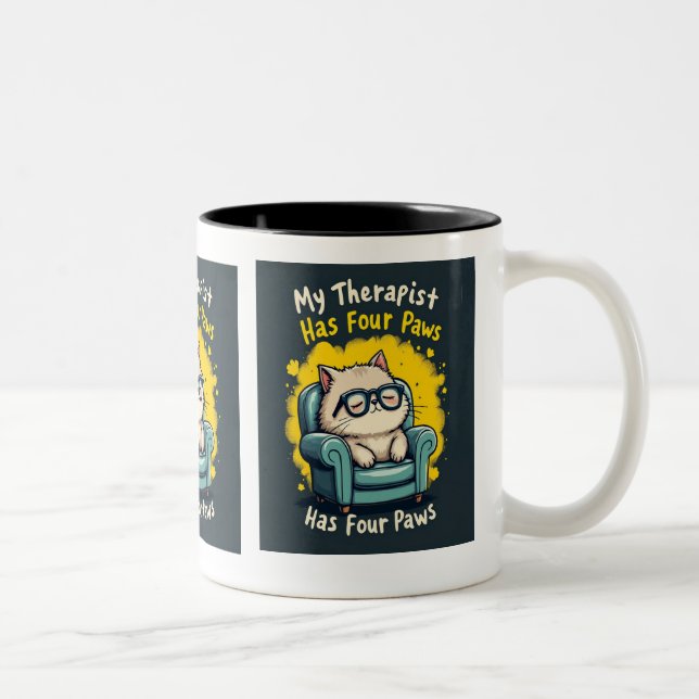 My Therapist Has Four Paws Funny Cat Lover Coffee  Zweifarbige Tasse (Rechts)
