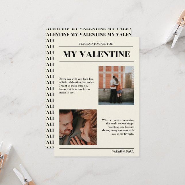 My Valentine Customizable Newspaper Photos Card  Einladung (Vorderseite/Rückseite Beispiel)