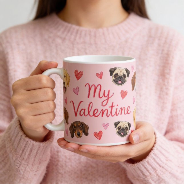 My Valentine Dog | Personalized Pet Photo Pink Kaffeetasse (Von Creator hochgeladen)
