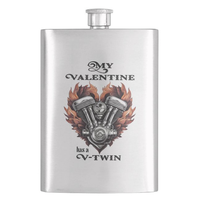 My Valentine has a V-Twin, Biker style Flachmann (Vorderseite)