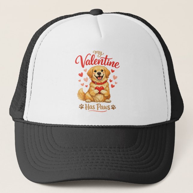 My Valentine Has Paws Dog Lover Cap Truckerkappe (Vorderseite)