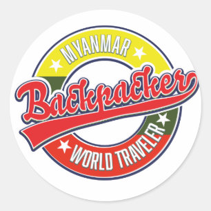 Myanmar Backpacker World Traveller Logo Runder Aufkleber