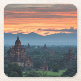 Myanmar, Bagan Sonnenaufgang Rechteckiger Pappuntersetzer