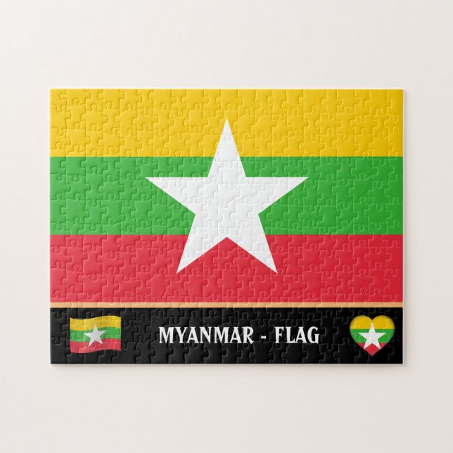 Myanmar Flag & Myanmar country / Myanmar Puzzle (Horizontal)