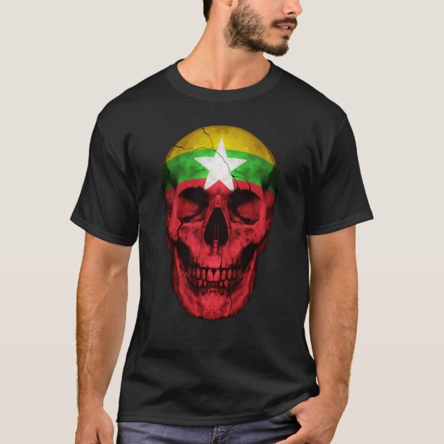 Myanmar Flag Skull Myanmarese Roots Proud Patrioti T-Shirt (Vorderseite)