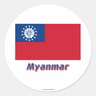 Myanmar-Flagge mit Namen 1974-2010 Runder Aufkleber